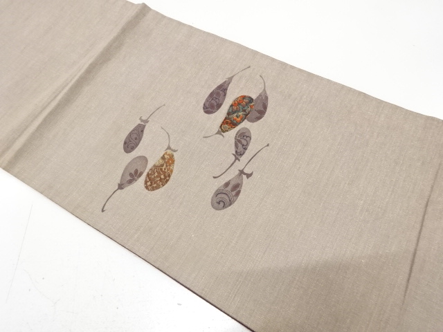 JAPANESE KIMONO / ANTIQUE FUKURO OBI / SILK / TSUMUGI / APPLIQUE / EGGPLANT